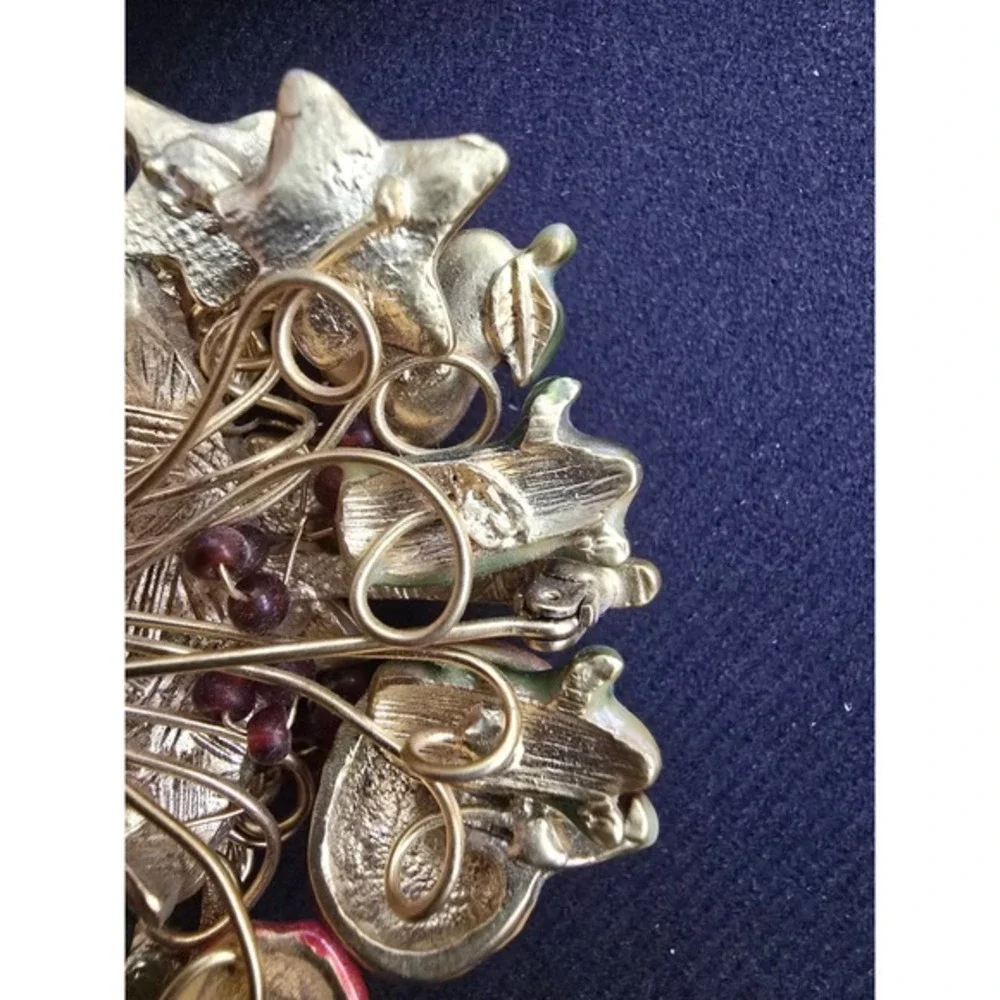 Vintage Fruit Basket Brooch Gold Tone Enamel Harvest Cornucopia‎ Pin 2 Inch